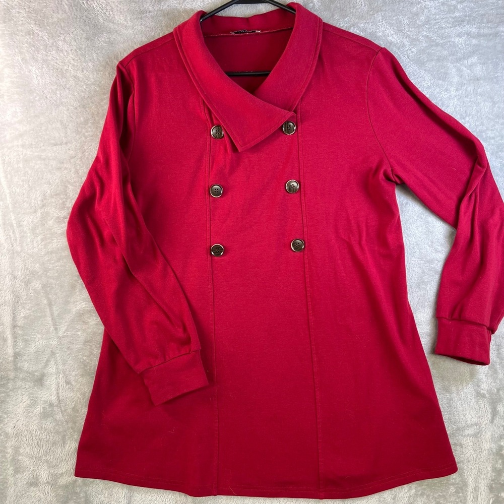 Youtalia Red XL Double Breasted Shawl‎ Collar Tunic Preppy Mod Pea Coat Style